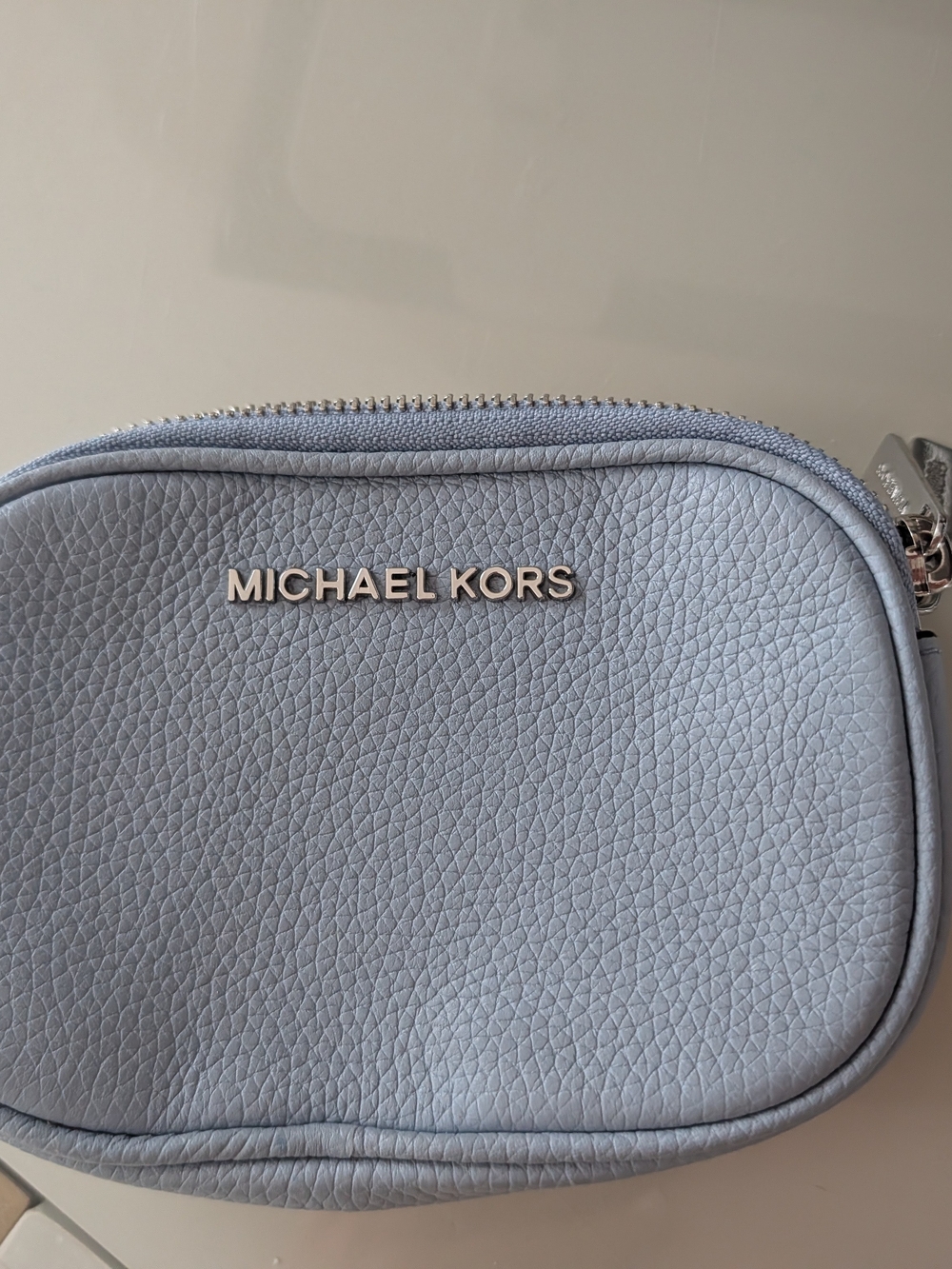 Michael Kors Light Blue Pebbled Wristlet with Silver Hardware